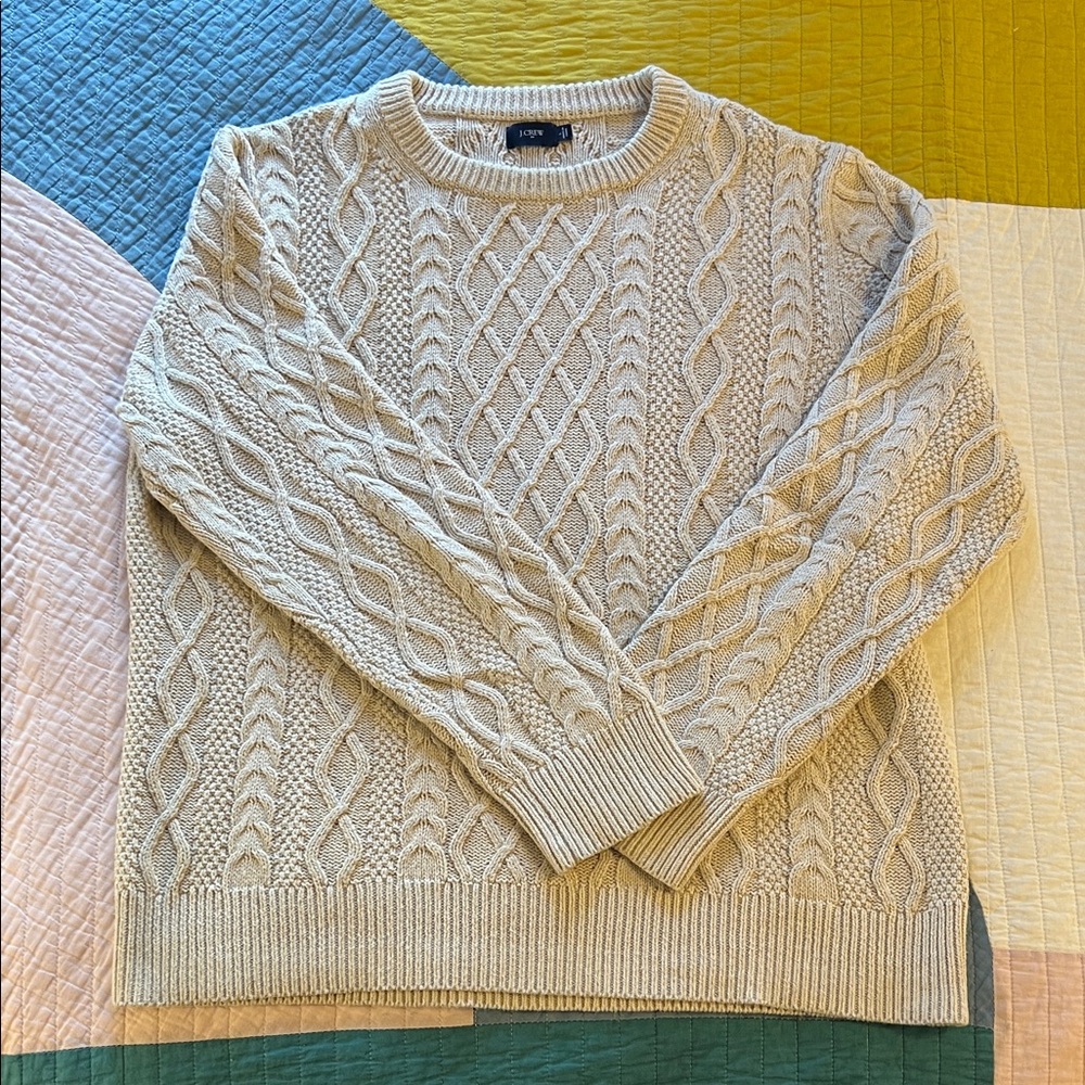 J. Crew Men’s Vegan Cable Knit Fisherman’s Sweater — Cream — Large